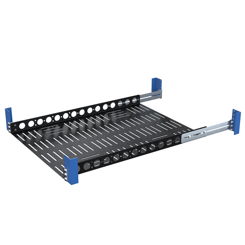 RackSolutions - 1U Light Duty Fixed Shelf 24in Depth - 100 lbs Capacity, Anti-Slip Mat, Adjustable Mounting Depth - Black