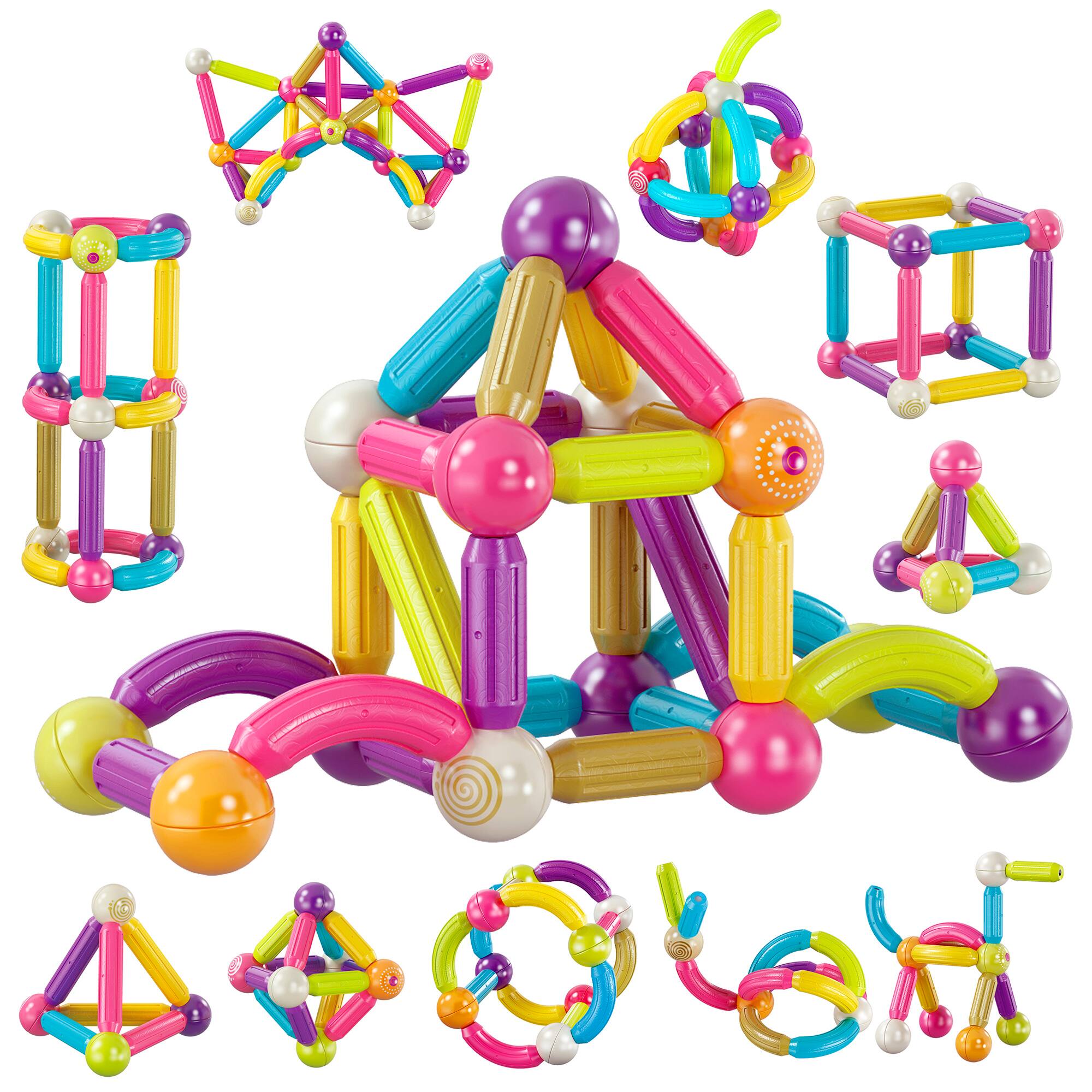 Contixo - ST2 Magnetic Stix – 68-Piece Colorful 3D Building Set for Kids | STEM Toy for Creative Construction Fun