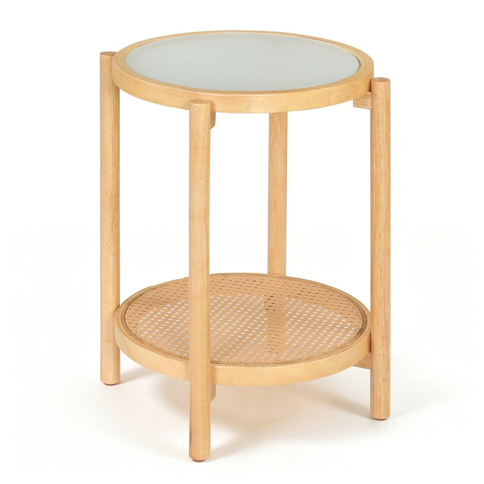 Alt View 9. Gymax - Gymax 2-Tier Round Side Table w/Tempered Glass Top Storage Shelf Acacia Wood Legs Natural - Yellow.