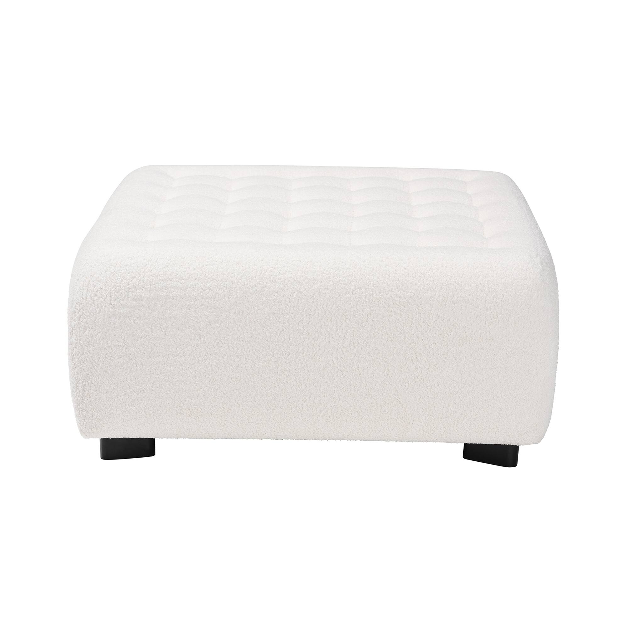 Angle. Baxton Studio - Athena Modern and Contemporary Boucle Upholstered and Finished Wood Square Ottoman - Ivory.