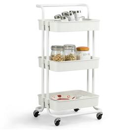 Kadyn - 3-Tier Utility Cart Storage Rolling Cart with Casters-White, Kitchen Island, Island Table for Kitchen,Dinning Room - White
