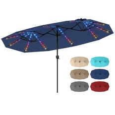 Front. Costway - Costway Double-Sided Patio Umbrella with Color-Changing Flowing Solar LED Lights Crank Lift - Navy.