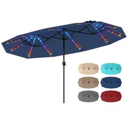 Costway - Double-Sided Patio Umbrella with Color-Changing Flowing Solar LED Lights Crank Lift - Navy