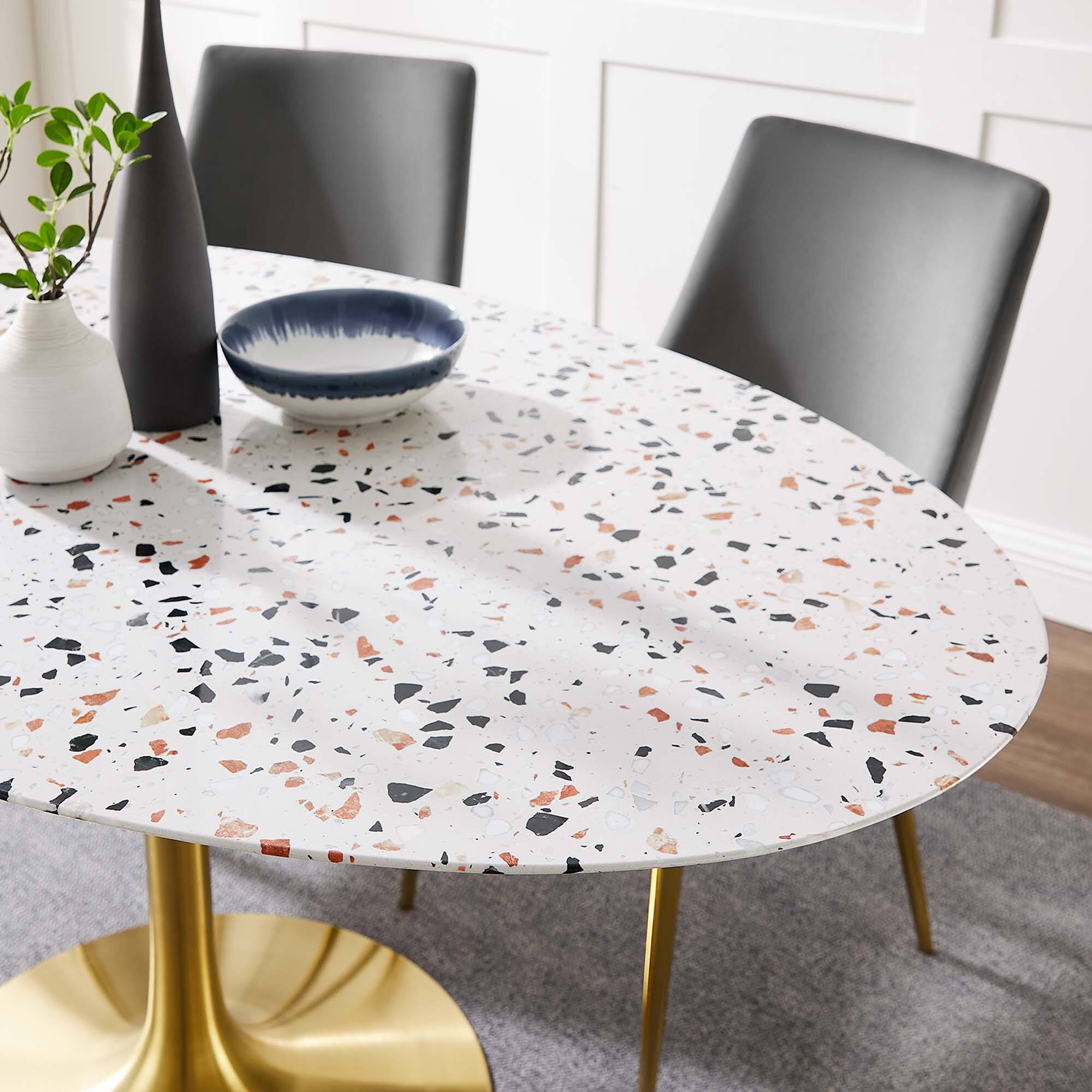 Alt View 6. Modway - Lippa 60" Oval Terrazzo Dining Table by Modway - Gold White.
