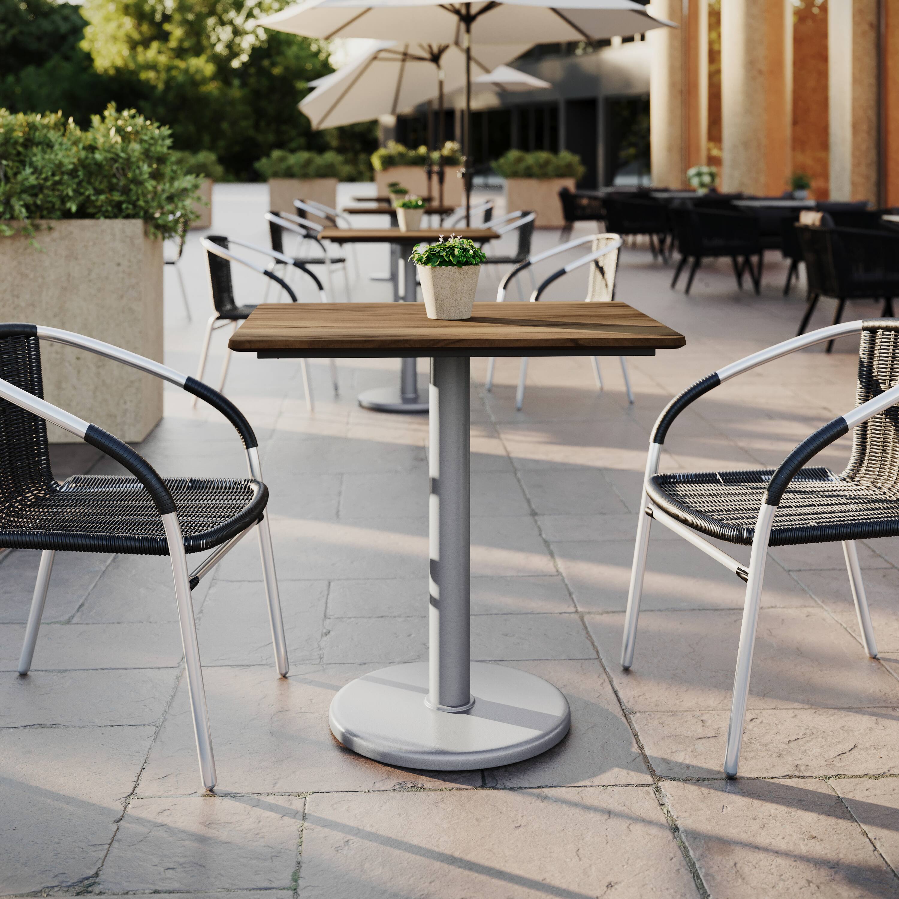Alt View 1. Emma + Oliver - PureShield Indoor Outdoor Tabletop with Seam-Free Surface Innovation and Cast Iron Bistro Table Base - Natural/Silver Base.