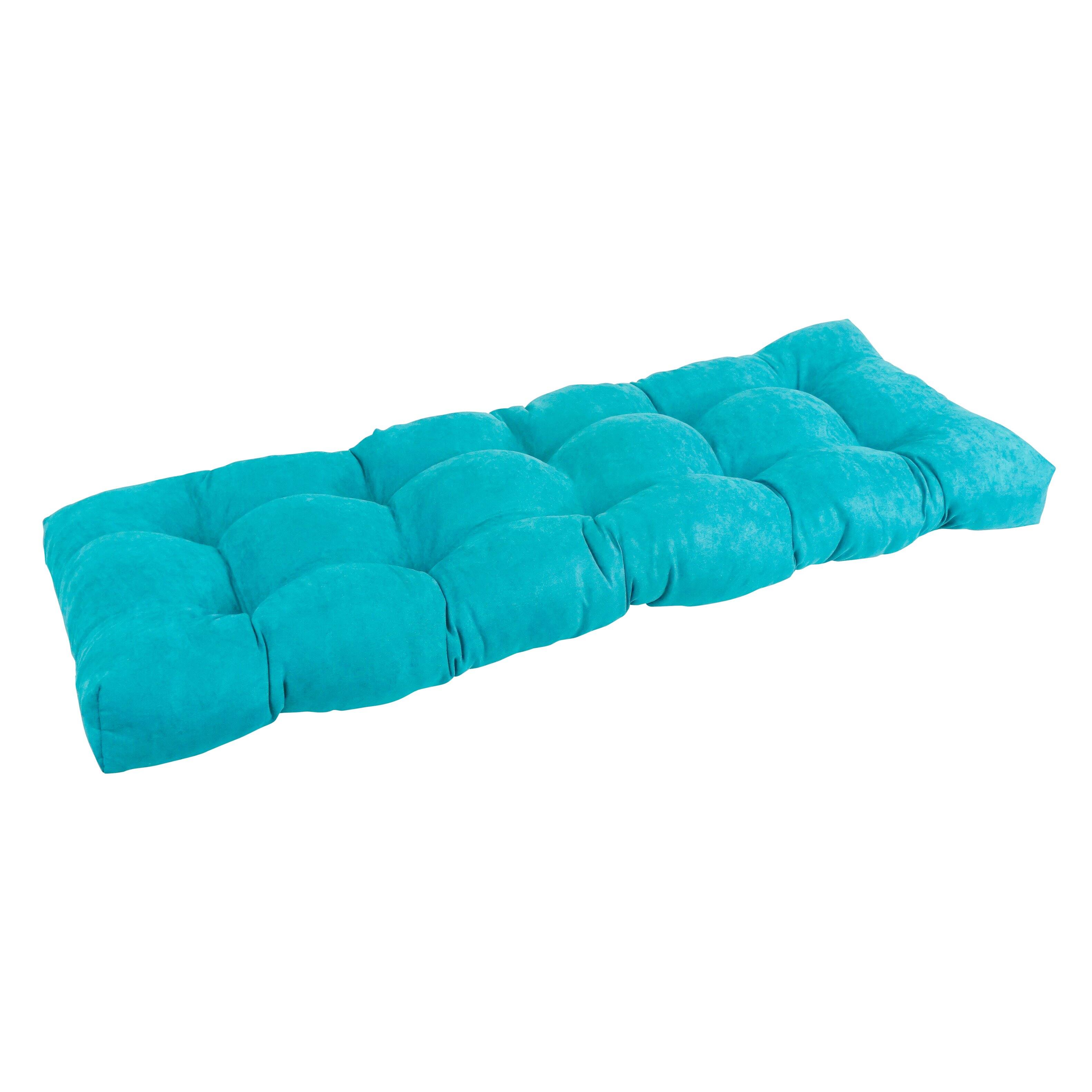 Front. Blazing Needles - 51-inch by 19-inch Tufted Solid Microsuede Bench Cushion - Blue.