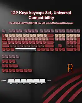 Womier - PBT Keycaps MOA Profile for Cherry MX Switch US layout Mechnical Keyboard,128 Keys Double-Shot Keycap - Dark Red