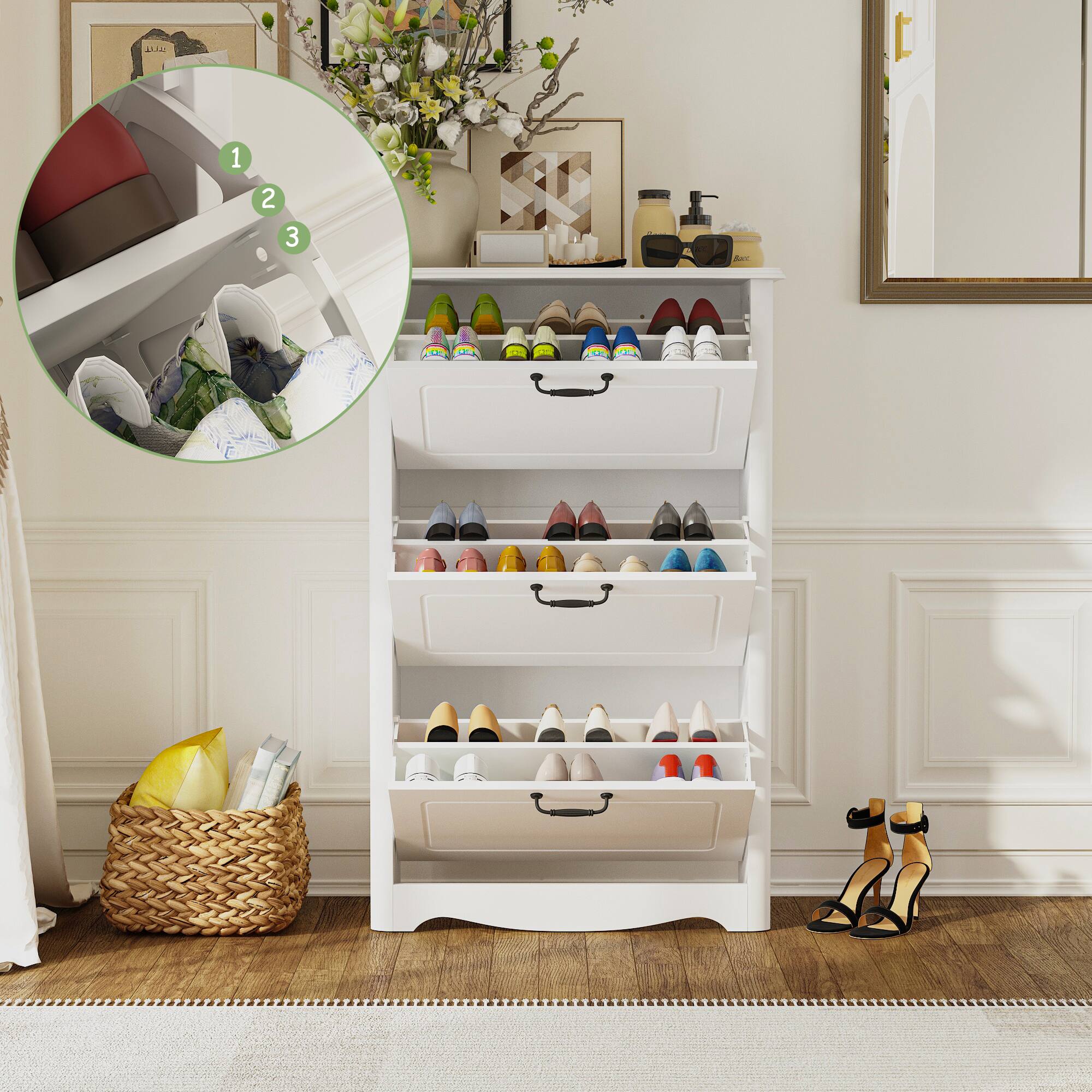 Alt View 1. Famapy - Famapy European - Style 3 Flip - Down Drawers Shoe Cabinet - White.