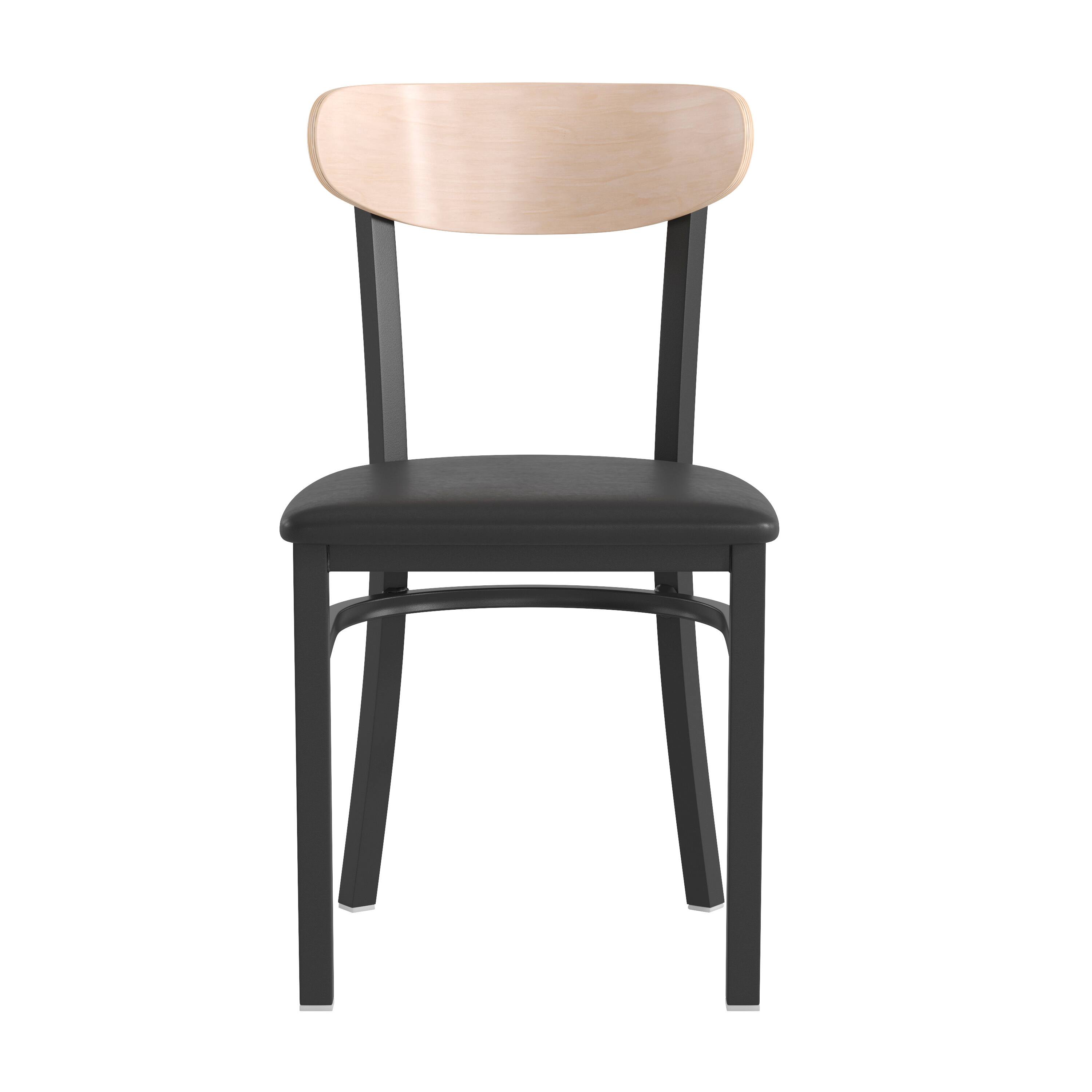 Alt View 9. Emma + Oliver - Yara Industrial Dining Chair with Rolled Steel Frame and Solid Wood Seat - 500 lbs. Static Weight Capacity - Natural Birch Wood Back/Black Vinyl Seat.