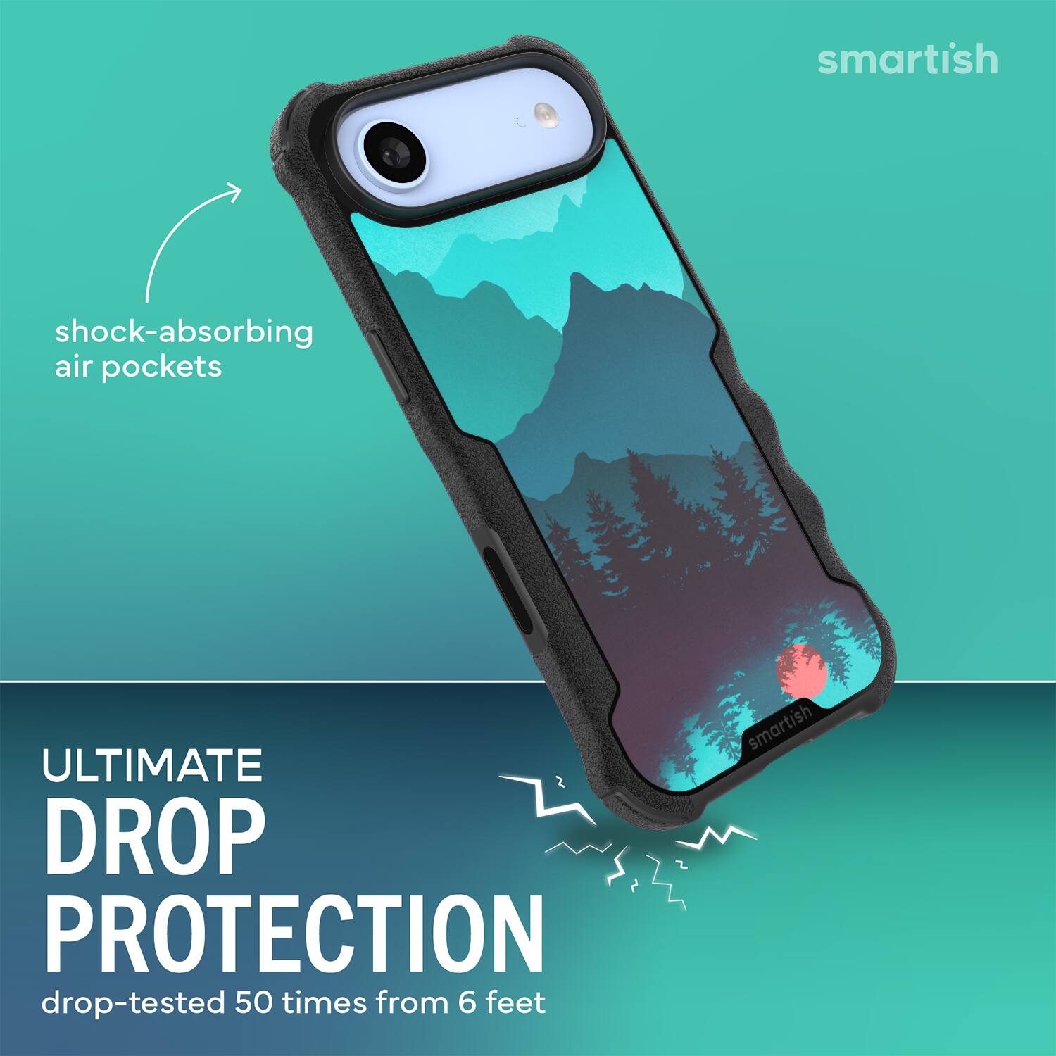 smartish shock-absorbing air pockets ULTIMATE DROP PROTECTION drop-tested 50 times from 6 feet smartish