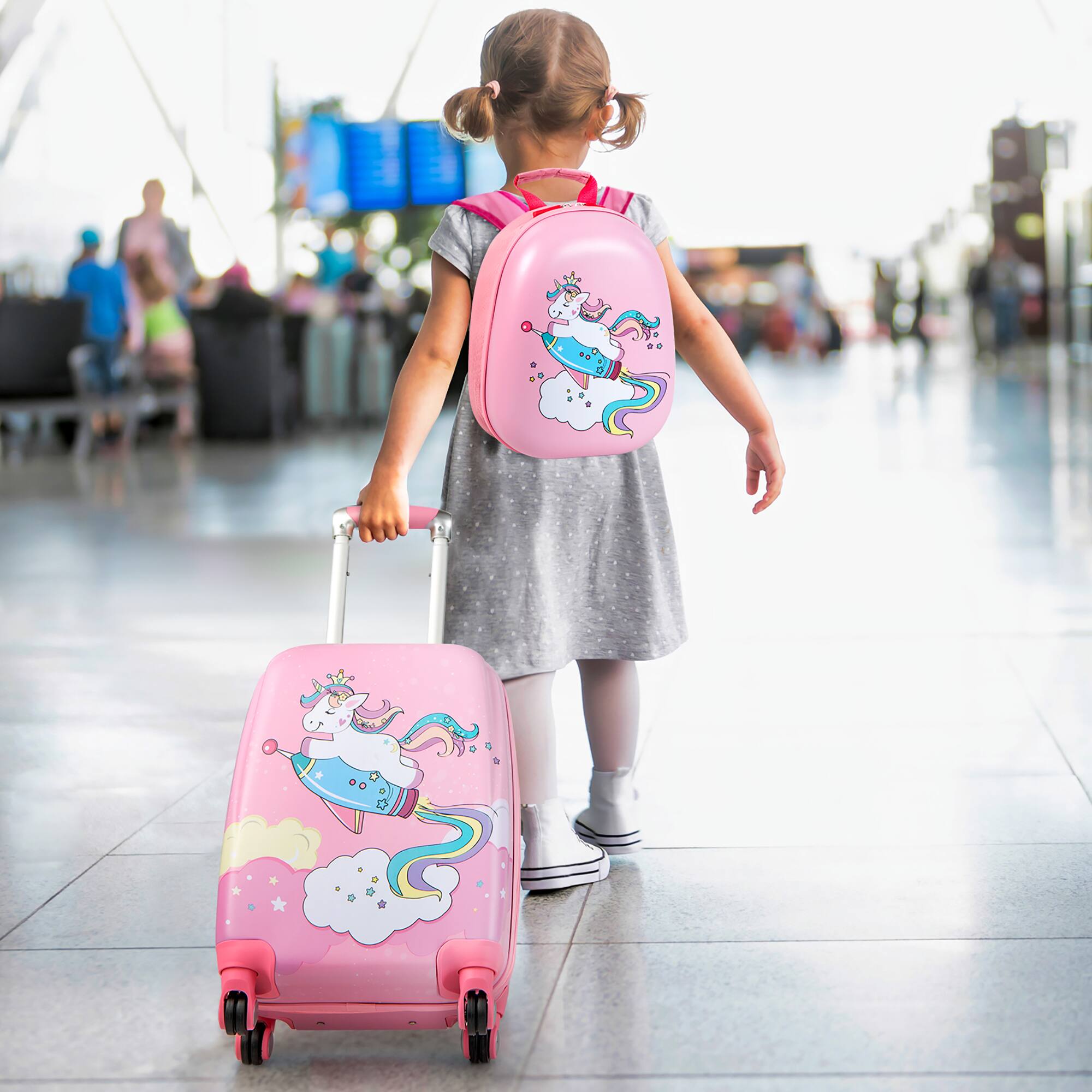 Alt View 2. Gymax - Gymax 2PCS Kids Carry On Luggage Set 12'' Backpack and 18'' Rolling Suitcase for Travel - Pink.