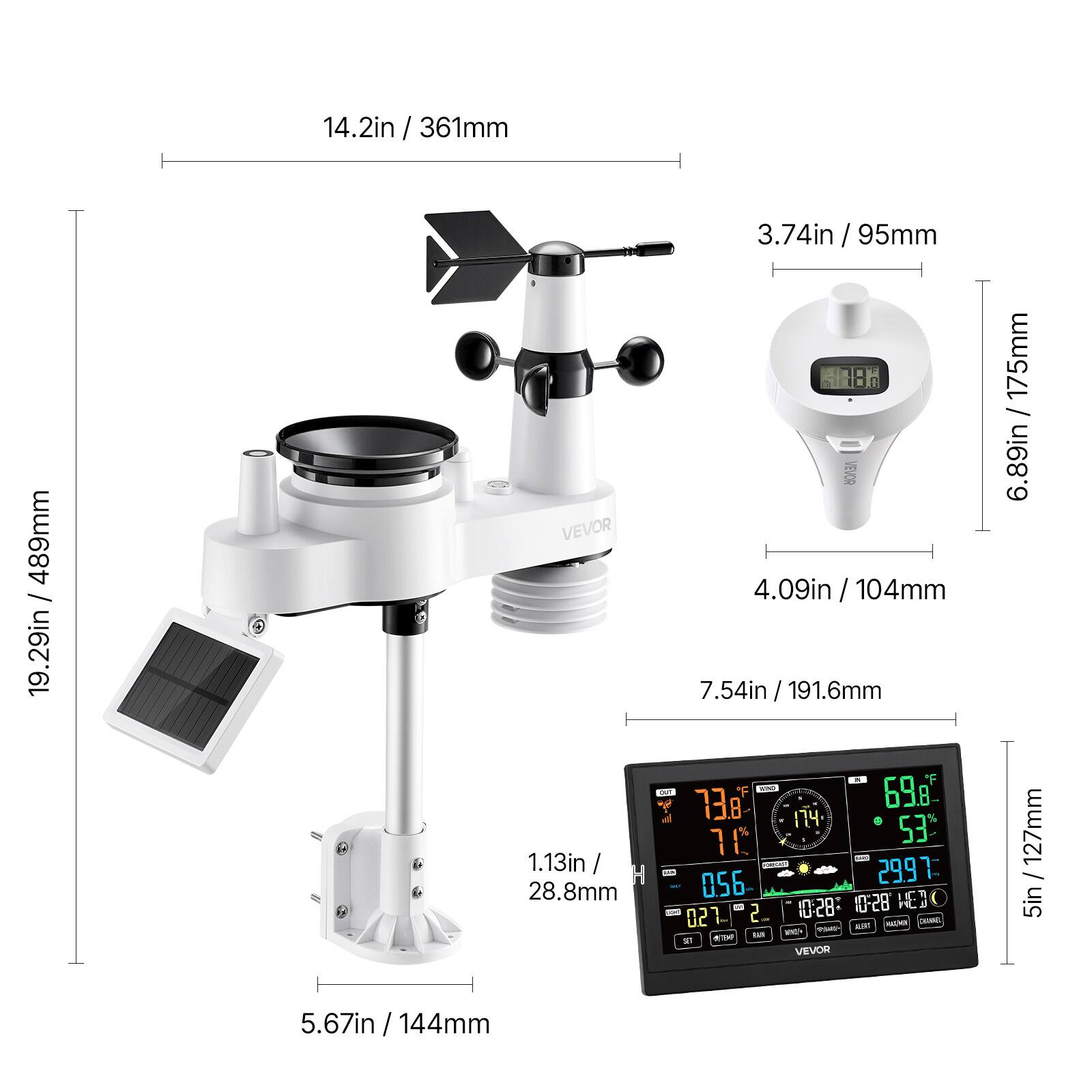 14.2in / 361mm  
3.74in / 95mm  
19.29in / 489mm  
6.89in / 175mm  
1.13in / 28.8mm  
5.67in / 144mm  
7.54in / 191.6mm  
4.09in / 104mm  
6.89in / 175mm  
5in / 127mm  

VEVOR  
056  
2997  
1028  
BS-0  
HEB - 2  
021
