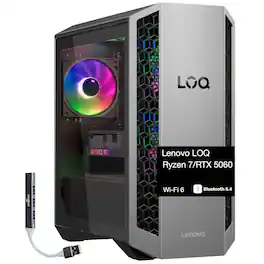 Lenovo - LOQ Tower Desktop PC (Ryzen 7 8745HX, 64GB, 4TB SSD, GeForce RTX 5060, WiFi 6, Bluetooth 5.4, Win 11 Pro) w/USB Hub - Luna Grey