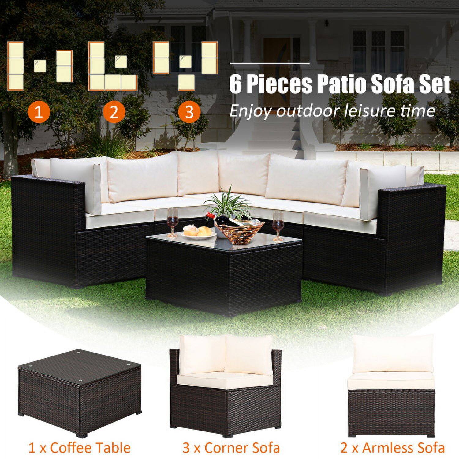6 Pieces Patio Sofa Set  
Enjoy outdoor leisure time  

1 x Coffee Table  
3 x Corner Sofa  
2 x Armless Sofa