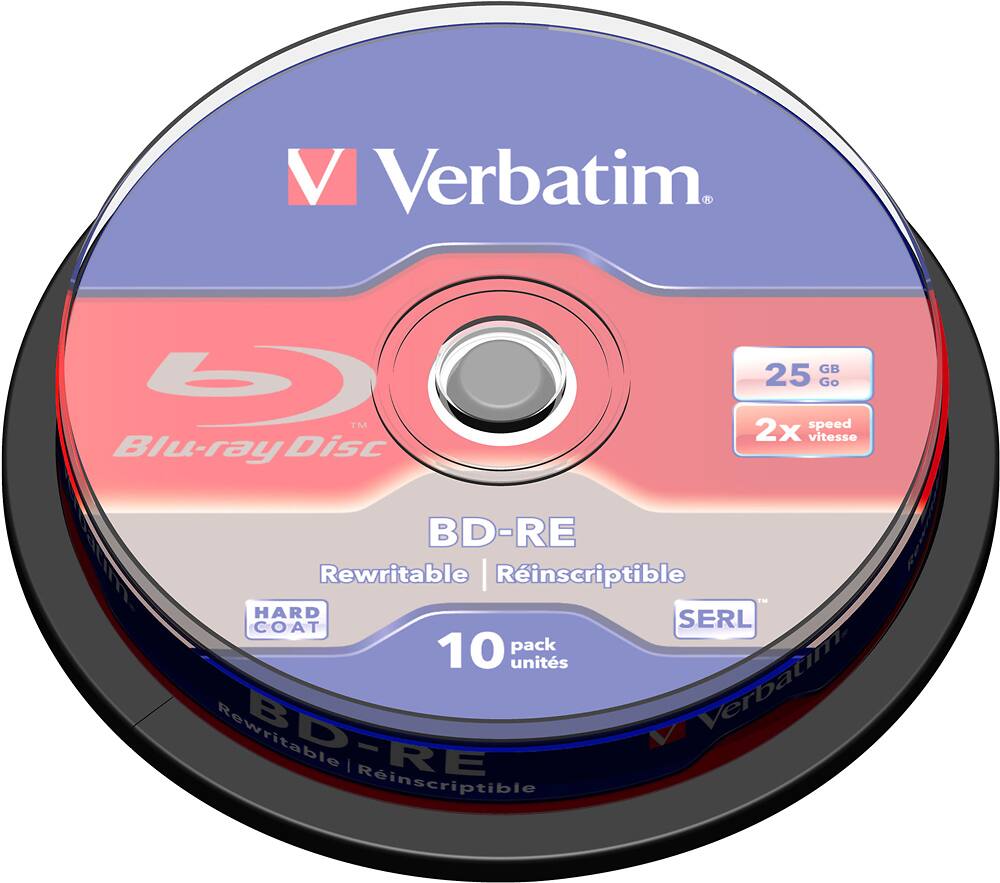 Front. Verbatim - Blu-ray Rewritable Media BD-RE - 2x - 25 GB - 10 Pack Spindle.