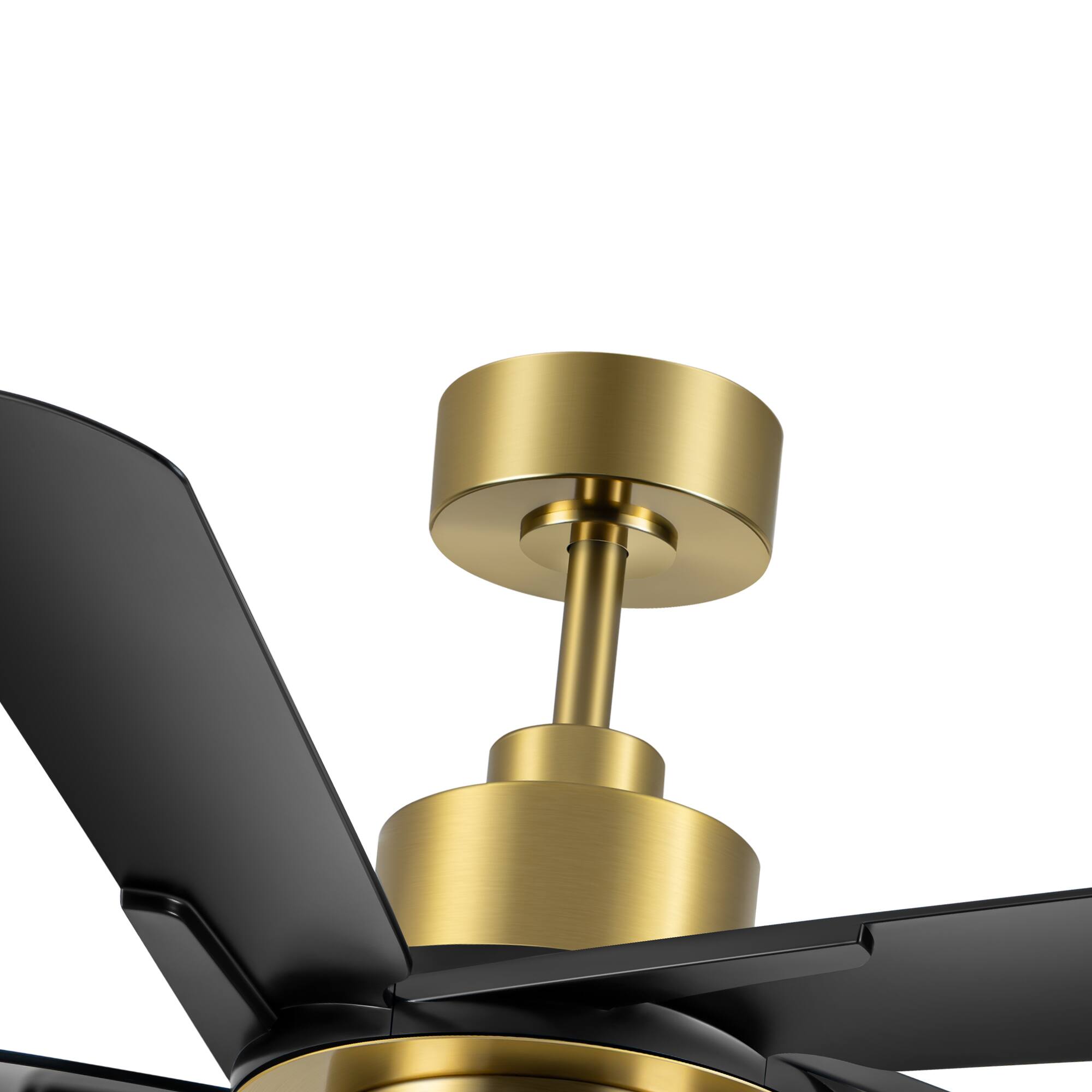 Alt View 7. Breezary - 60-Inch Indoor Ceiling Fan with 5 ABS Blades, 3-Color Light, 6-Speed DC Motor, Remote, Timer & Memory, 6"/12" Downrods - Gold and Black.
