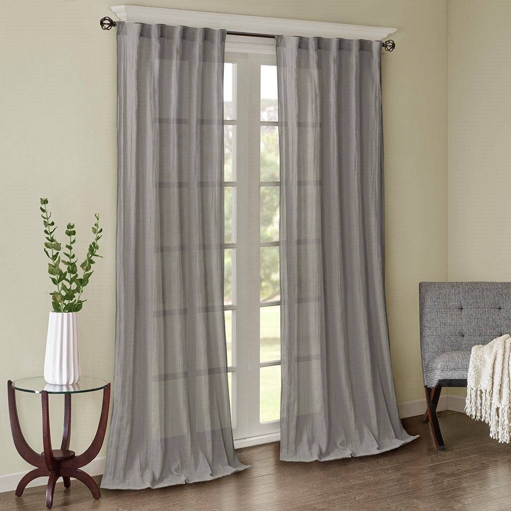 Angle. BreeBe - Solid Crushed Curtain Panel Pair(2 Pcs Window Panels) - Grey.