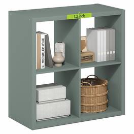 Furinno - CUBICLE 4-Cube Thick Frame Bookshelf, Reversible Bookcase with Open Back, for Living Room, Bedroom, Home Office - Sage Green
