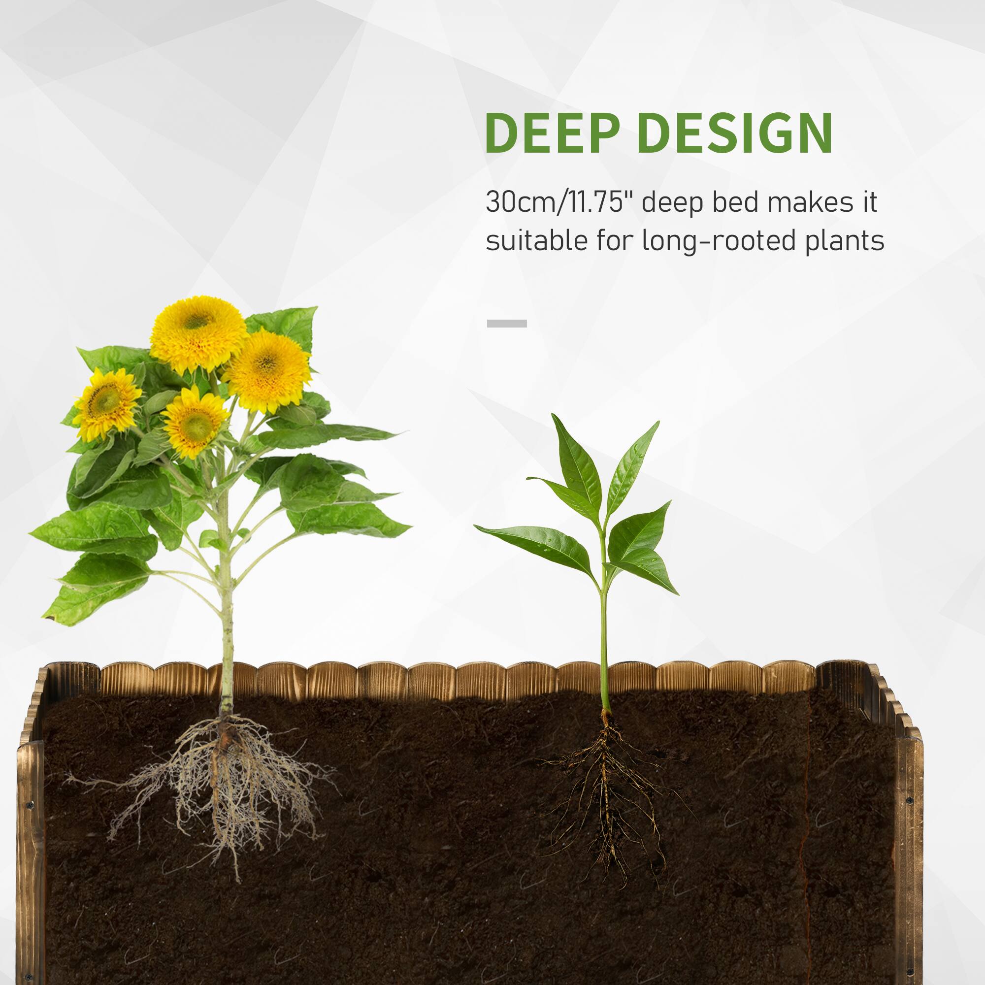 DEEP DESIGN  
30cm/11.75" deep bed makes it suitable for long-rooted plants