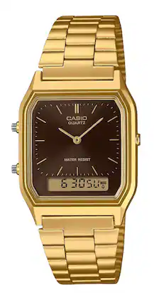 Casio - Vintage Analog Digital Gold Tone Stainless Steel Dial Quartz AQ-230GA-5A Unisex Watch - Brown