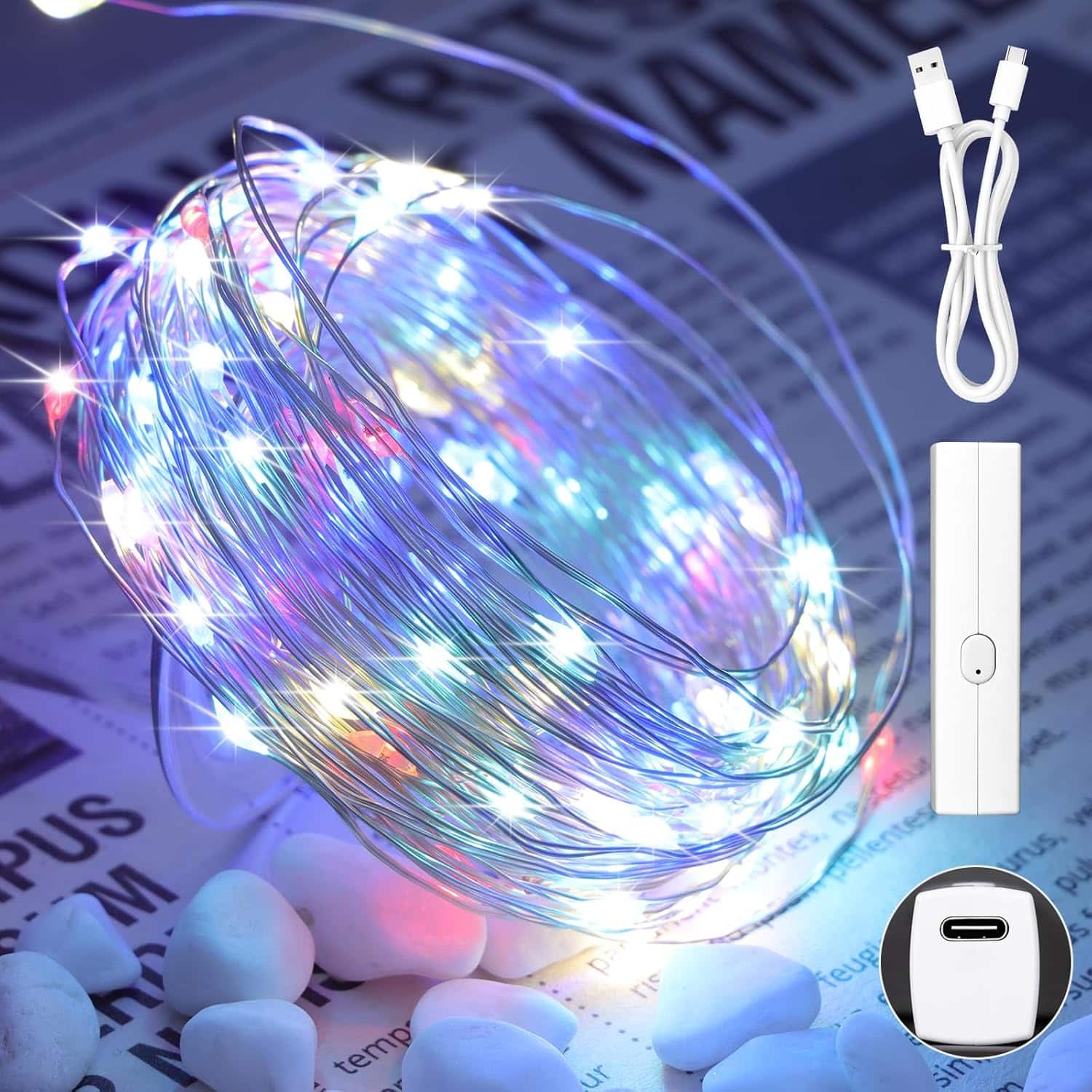 Nordic Hygge - Lipstick Rechargeable Fairy Lights Battery Operated, Twinkle Lights with Timer, Mini LED String Lights for Bedroom - Multicolor