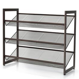 Ecooso - 3-Tier Shoe Rack Flat and Slant Metal Organizer for Entryway or Hallway - Brown
