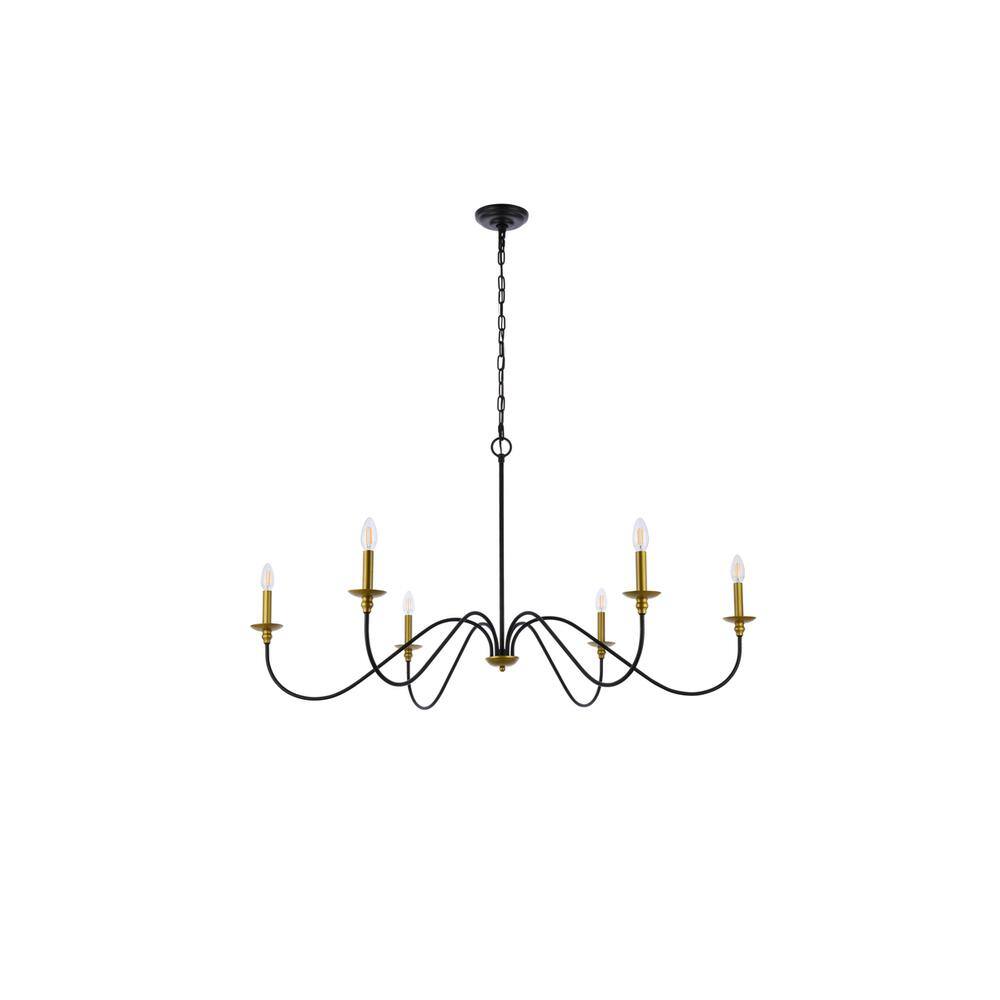 Back. Living District - Rohan 48 inch chandelier in matte black and brass - Brass And Black.