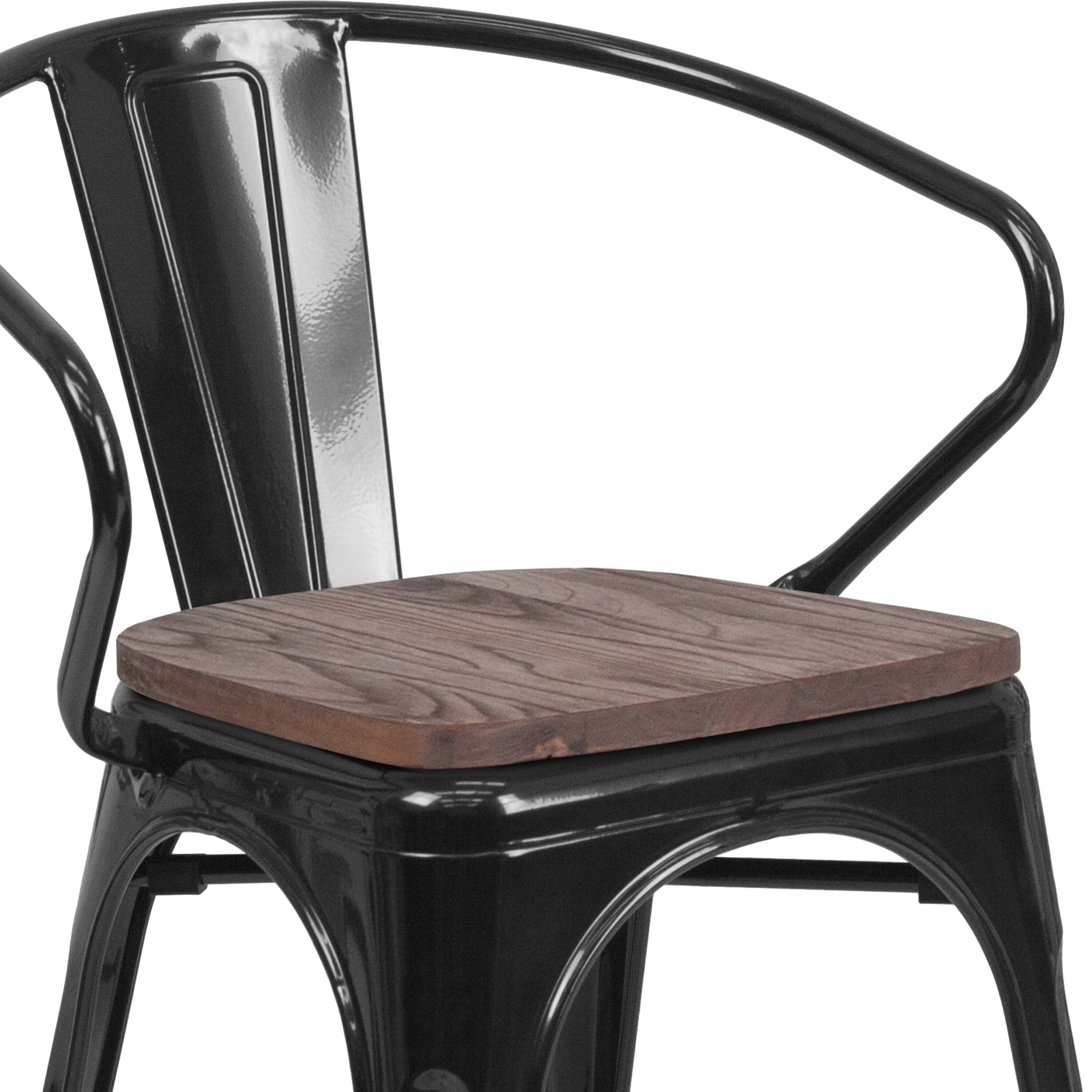 Alt View 9. Emma + Oliver - Metal Chair with Wood Seat and Arms - Black.