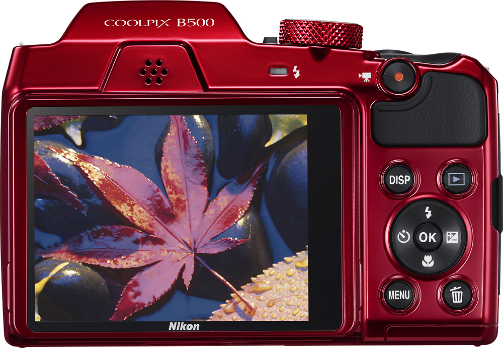 Back View: Nikon Red COOLPIX B500 Digital Camera with 16 Megapixels and 40x Optical Zoom