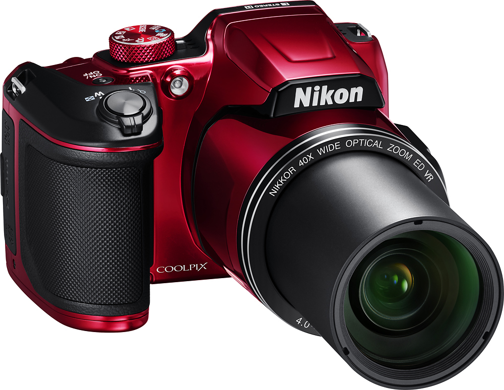 Angle View: Nikon Red COOLPIX B500 Digital Camera with 16 Megapixels and 40x Optical Zoom