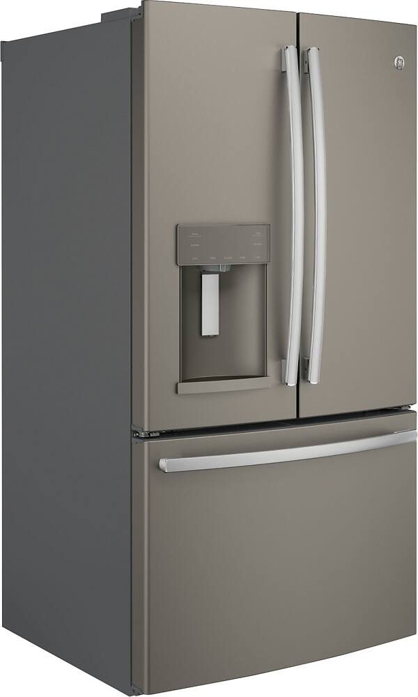 Angle. GE - 27.7 Cu. Ft. French Door Refrigerator - Fingerprint resistant slate.