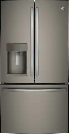 Front. GE - 27.7 Cu. Ft. French Door Refrigerator - Fingerprint resistant slate.