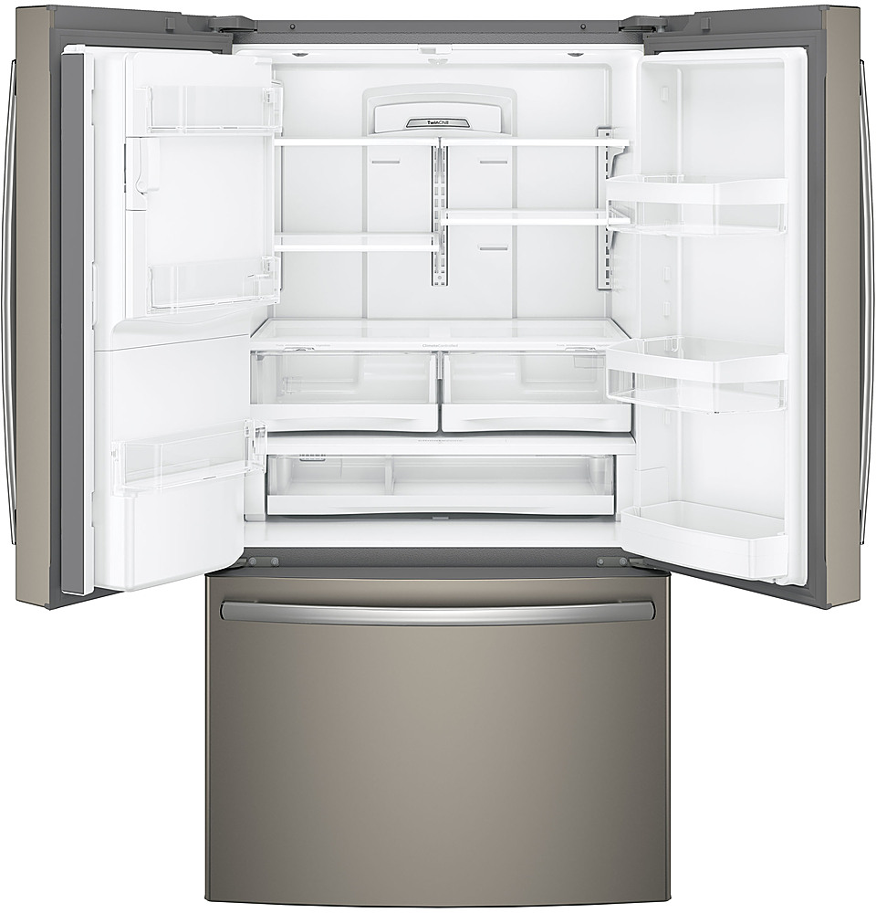 Left View: GE Profile - 23.1 Cu. Ft. French Door Counter-Depth Refrigerator with Internal Water Dispenser - Slate