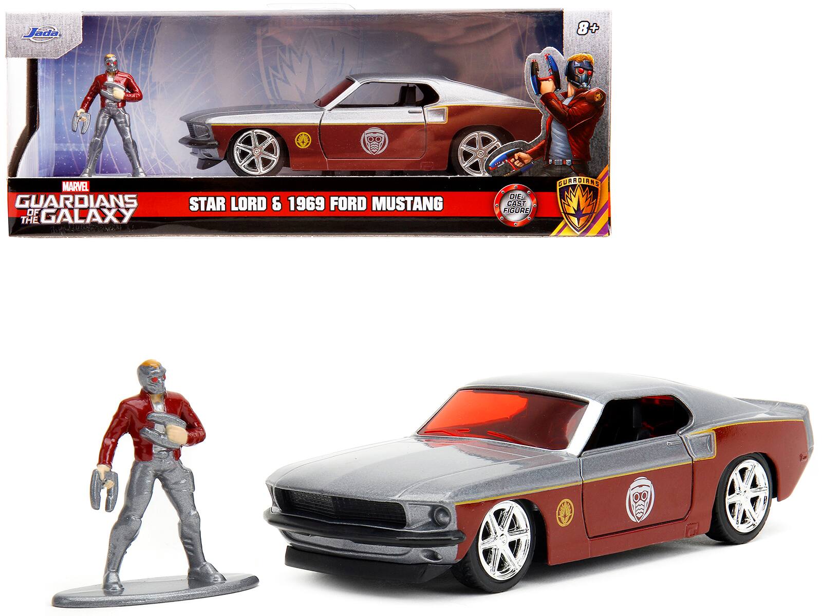 Jada  
MARVEL  
GUARDIANS OF THE GALAXY  
STAR LORD & 1969 FORD MUSTANG  
8+  
DIE-CAST FIGURE