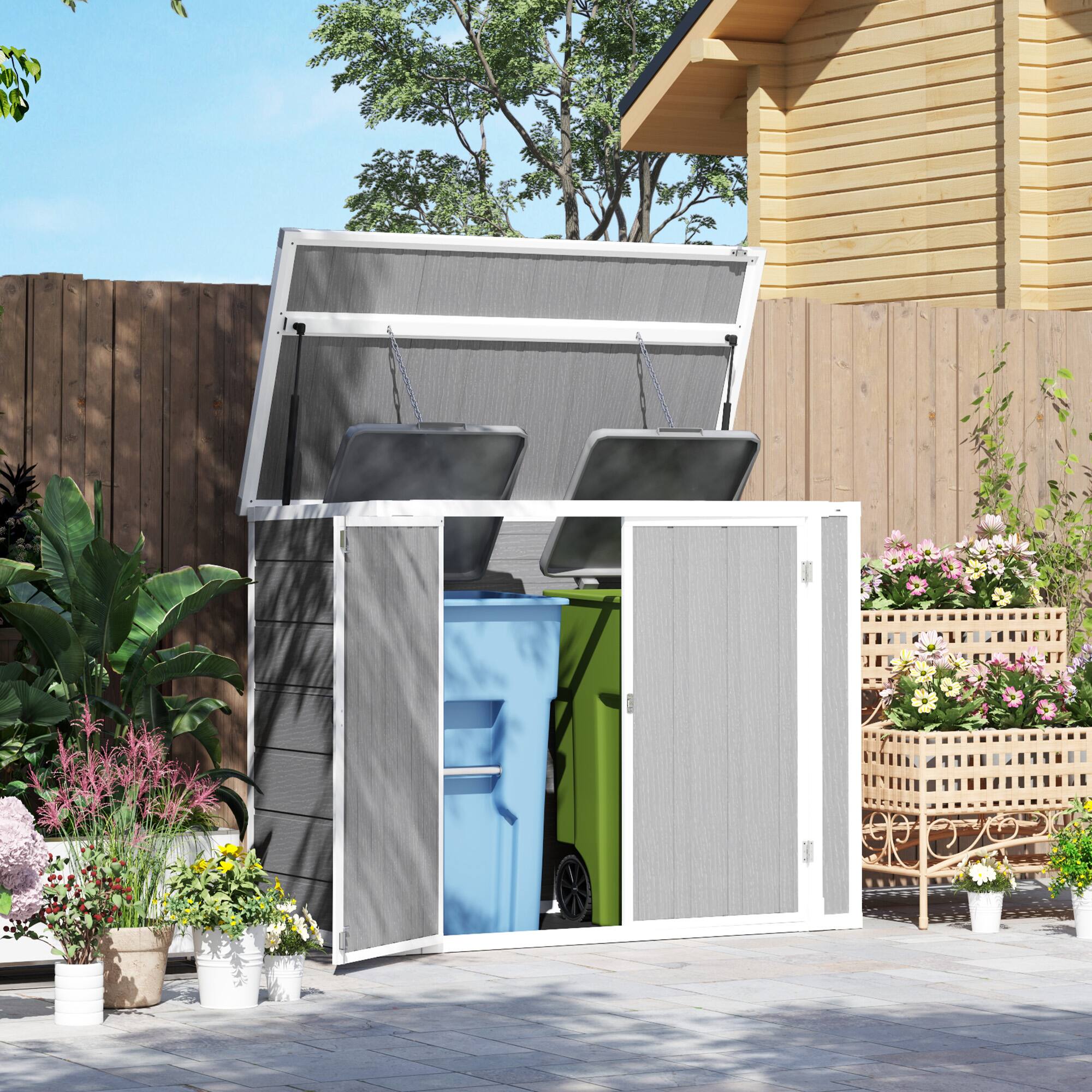 Alt View 1. Outsunny - 41 Cu. Ft. Outdoor Storage Shed with Chain Lid, Waterproof Outdoor Horizontal Trash Can Storage.