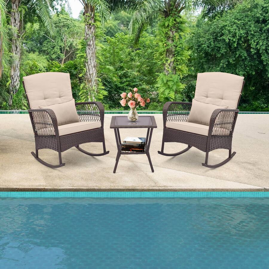 Costway 3 PCS Patio Rocker Set Outdoor Wicker Rocking Chairs with ...