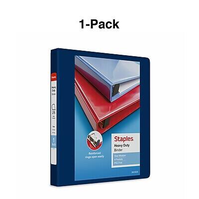 1-Pack  
Staples Heavy Duty Binder  
Reinforced rings open easily  
PVC  
1"  
100 Sheets