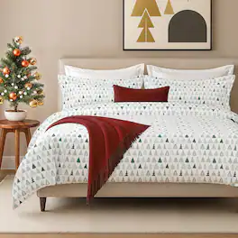 CGK Linens - Luxury Soft Premium Christmas Duvet Cover Set - Zipper Closure & Matching Pillow Shams - Full - Christmas Trees Green