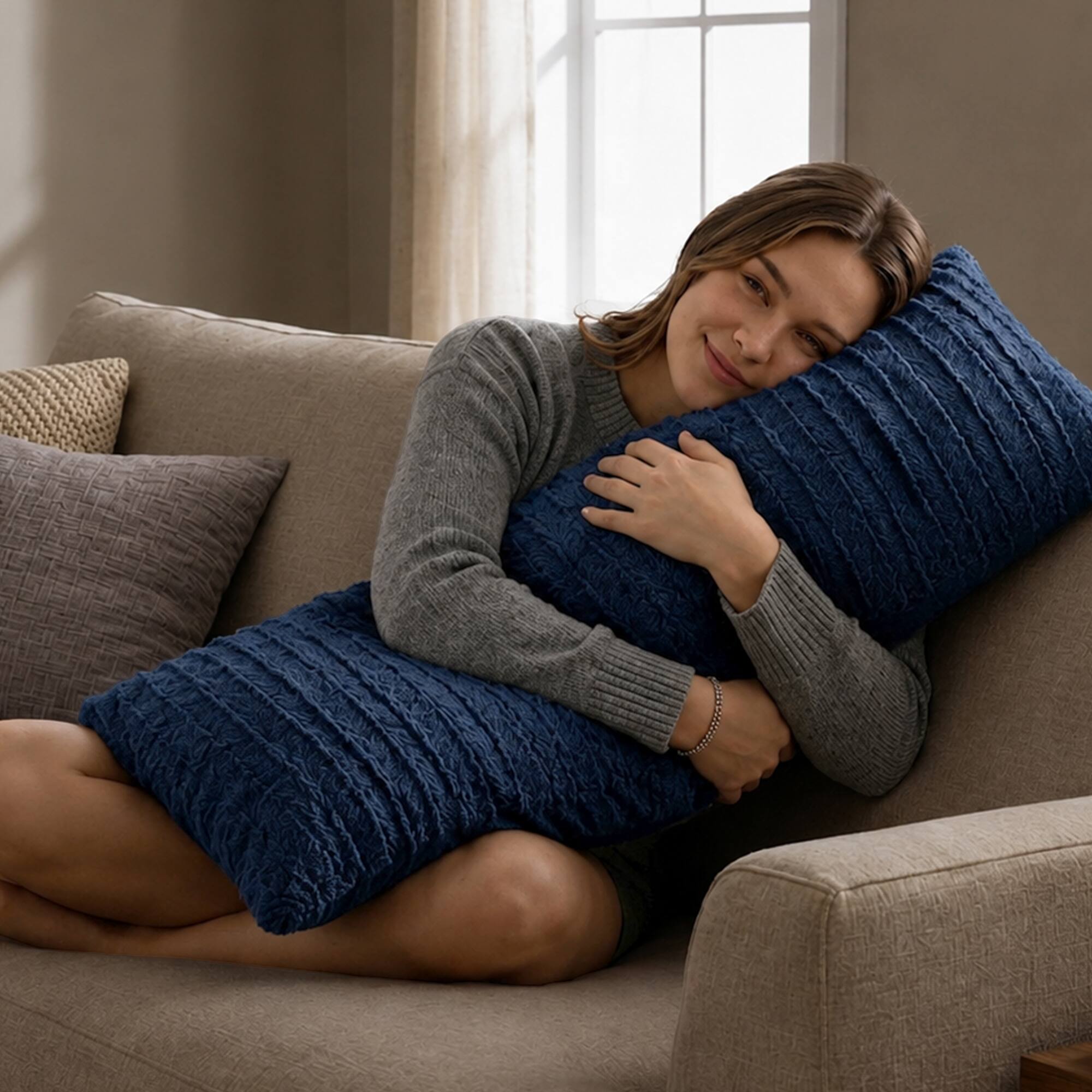 Alt View 3. Cheer Collection - Soft Faux Fur Body Pillow – 18x40-Inch Reversible Decorative Pillow with Removable Cover - Blue - Blue.