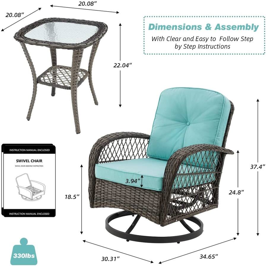 Color Integer Table U HOMY Outdoor Swivel Rocking Chair Set with Glass Table Blue BAAA003BU ...