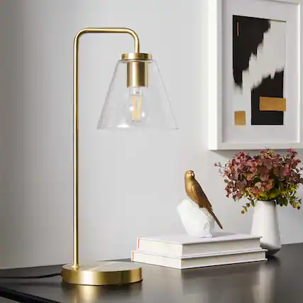 Front. Modway - Element Glass Table Lamp by Modway - Satin Brass.