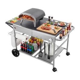 VEVOR - Outdoor Grill Cart, 36.4 x 23.4 x 1 inch Tabletop Size Grilling Table, Movable Outdoor Cooking Table with 4 Spice - Gray