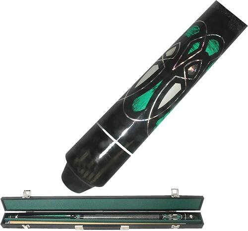 Front Standard. Trademark - Emerald Green Designer Hardwood Pool Cue.