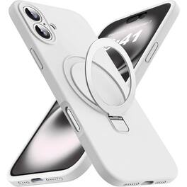 Entronix - Magnetic Case for iPhone 17 - Soft Touch Silicone with Built-in Stand - White