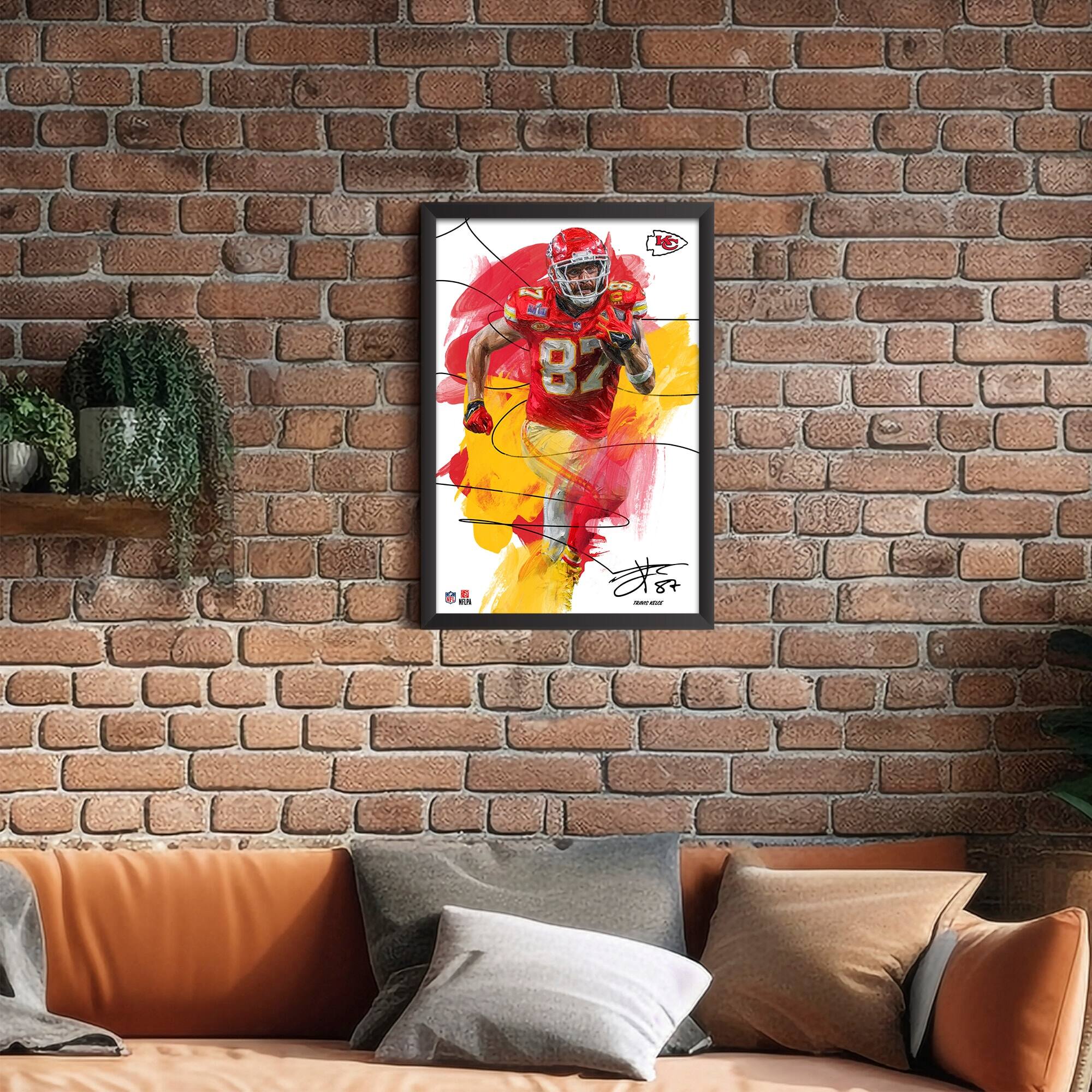 Alt View 1. Sporticulture - Travis Kelce Kansas City Chiefs 14" x 20" Brush Stroke Player Framed Art Print - Multicolor.