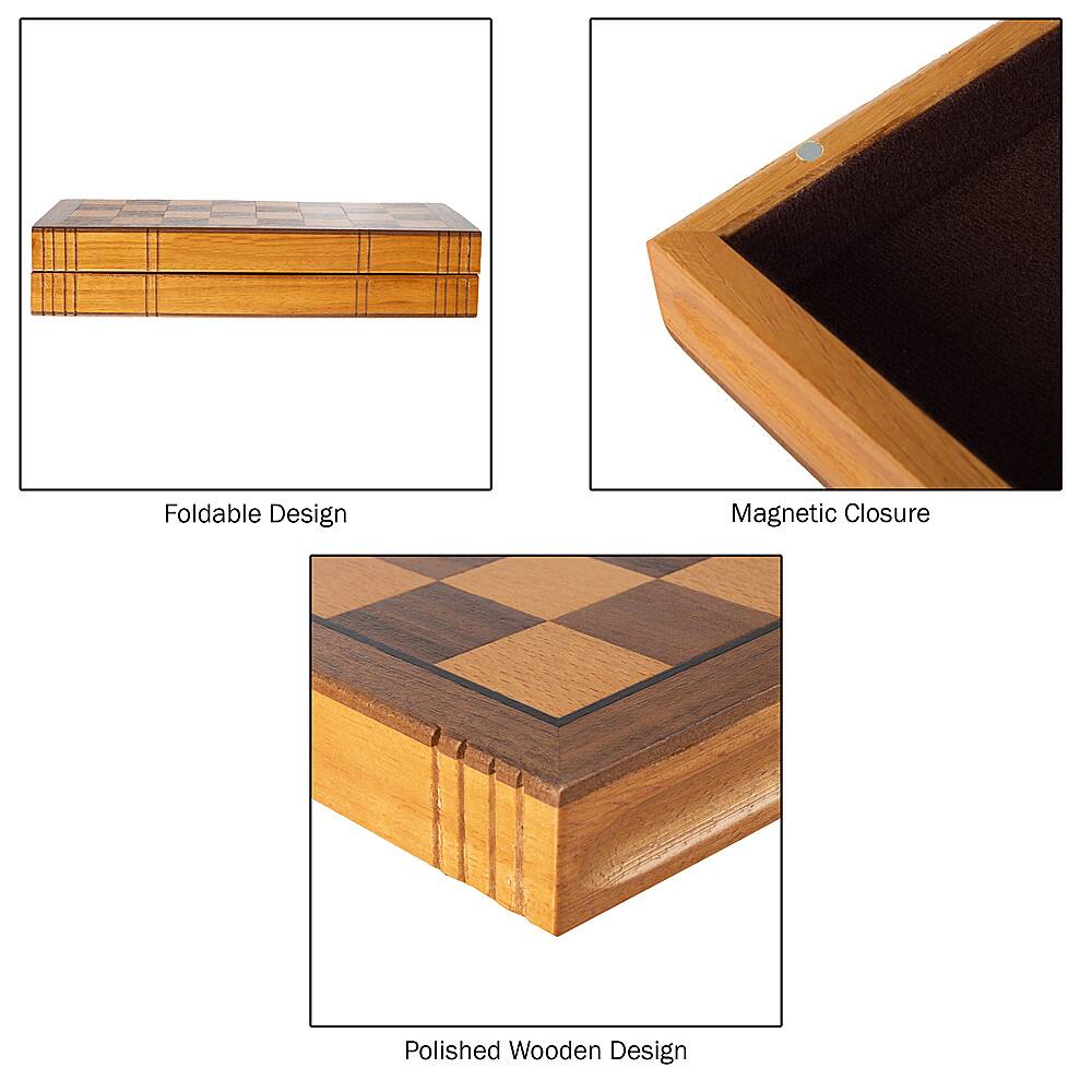 Alt View 11. Toy Time - Chess Set with Carved Staunton Pieces - Book-Style Folding Solid Wood Board with Interior Storage for Kids and Adults - Brown, Black.