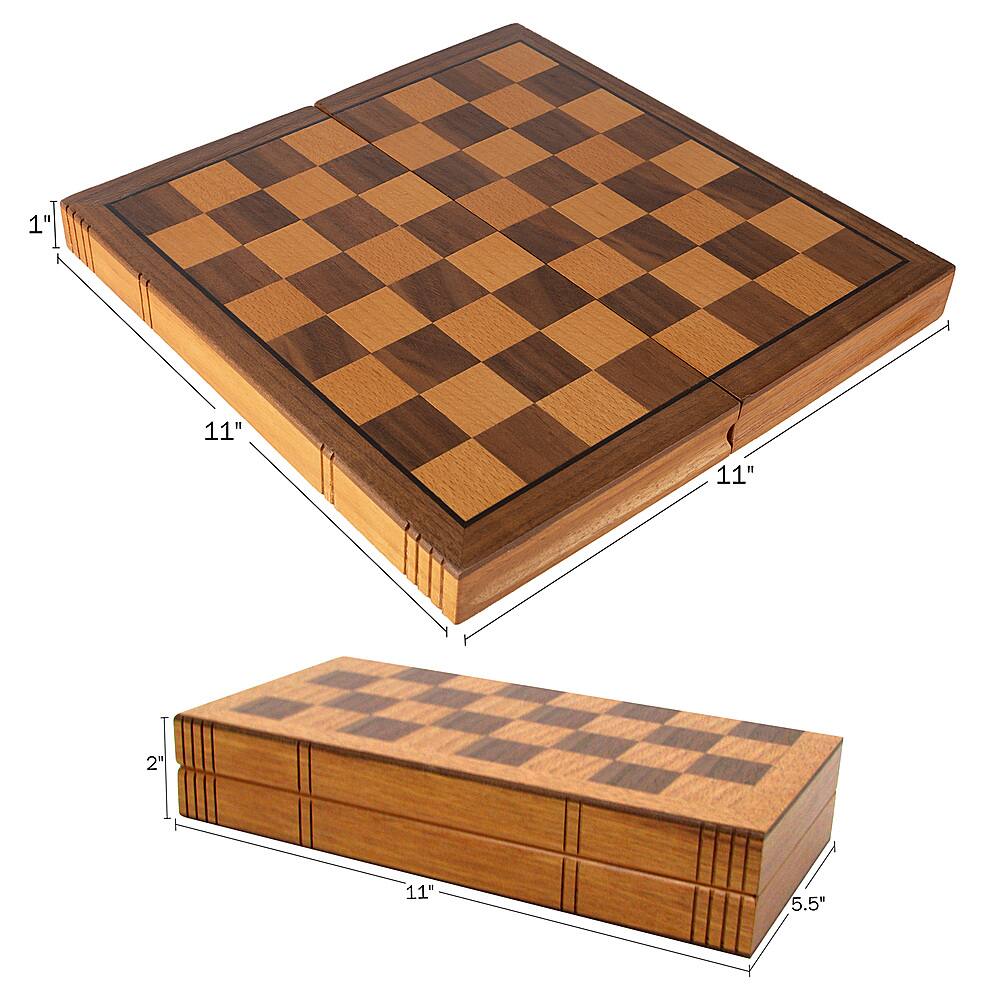 Angle. Toy Time - Chess Set with Carved Staunton Pieces - Book-Style Folding Solid Wood Board with Interior Storage for Kids and Adults - Brown, Black.
