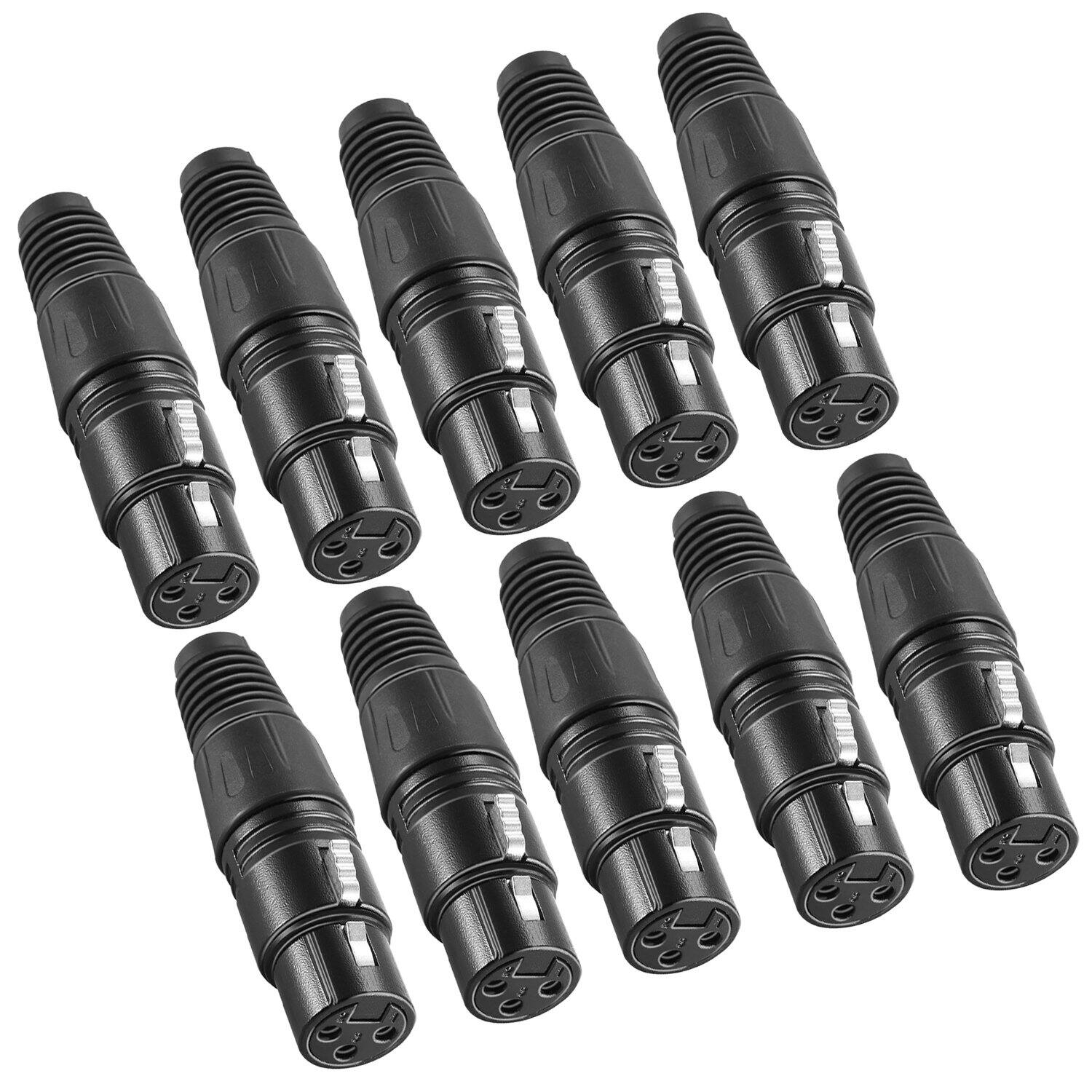 Left. Neewer - 20-Pack 3-Pin XLR Charger Connector Set, 10 Male & 10 Female, Zinc Alloy - Black.