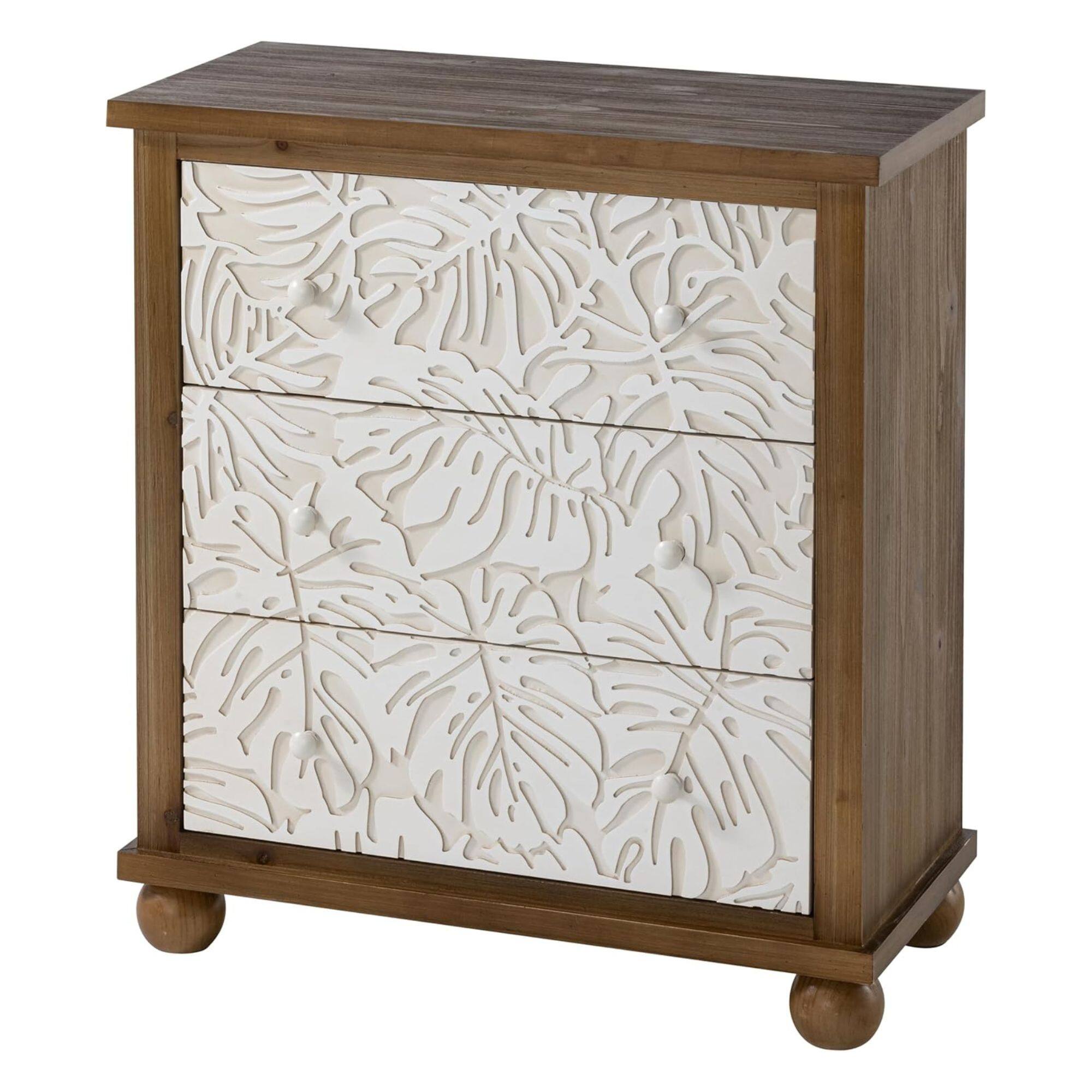 Alt View 7. COZAYH - COZAYH Rustic Farmhouse Dresser with Carved Leaves Pattern & 3 Drawers, Set of 2 - White & Brown.