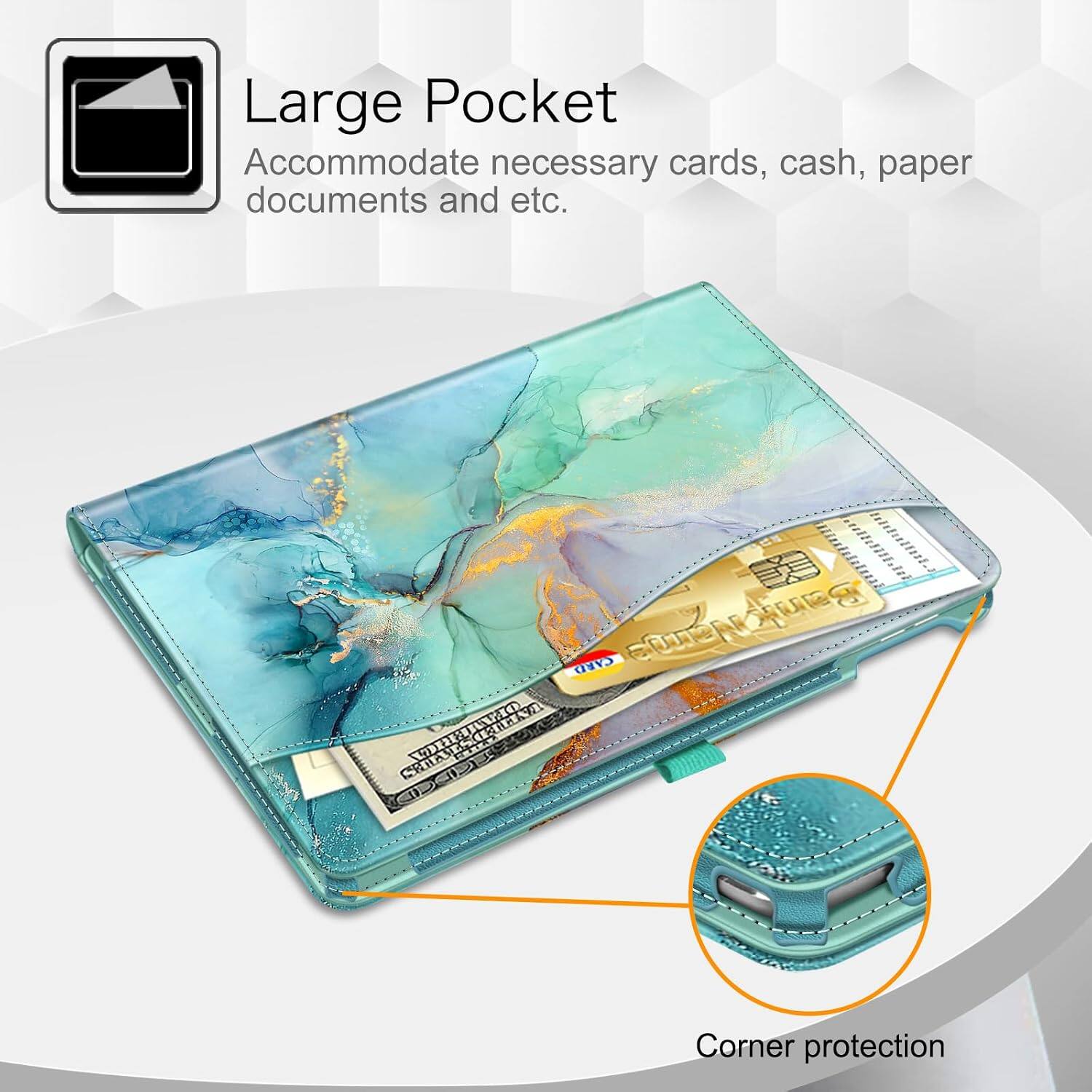 Large Pocket  
Accommodate necessary cards, cash, paper documents and etc.  

BankName Bank CARD 00 CHIPE COMENNAL ARTH  

Corner protection